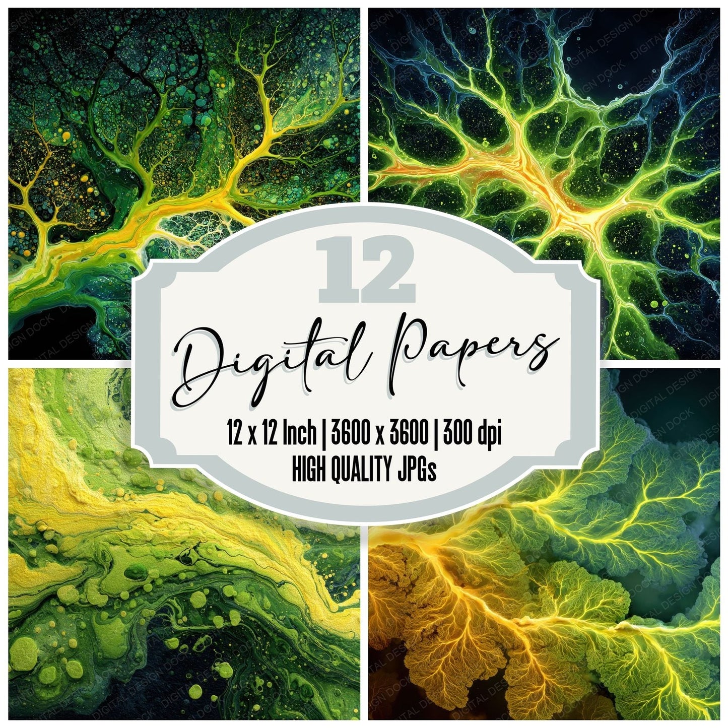 Neon Green Ink Water Background Digital Paper Pack (DDD000309)