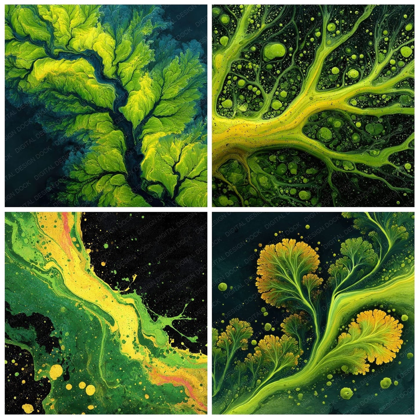 Neon Green Ink Water Background Digital Paper Pack (DDD000309)