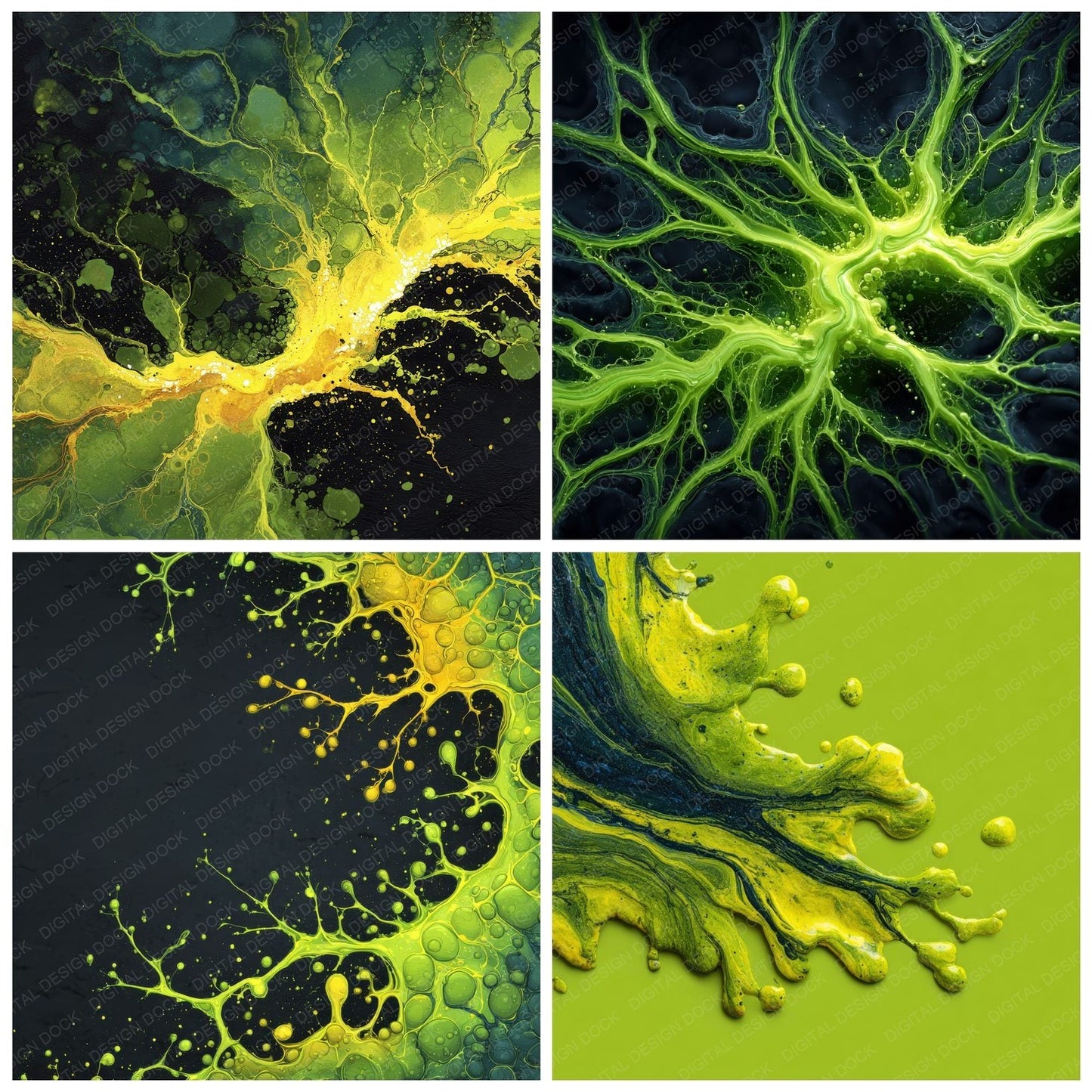 Neon Green Ink Water Background Digital Paper Pack (DDD000309)