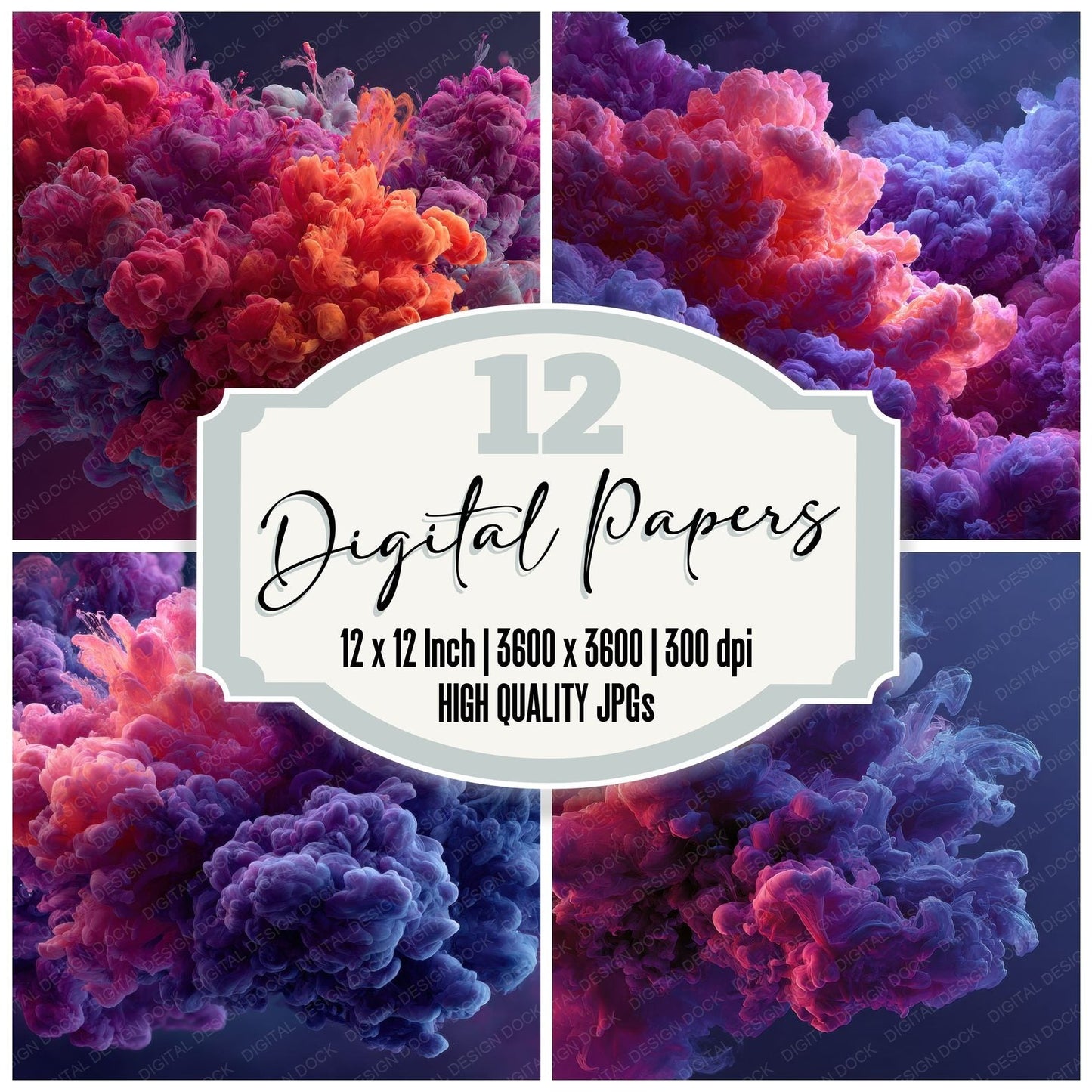Neon Pink Ink Water Background Digital Paper Pack (DDD000310)