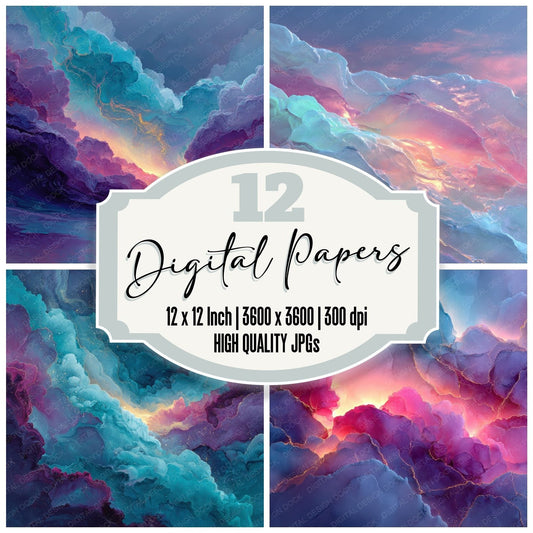 Neon Spectrum Ink Water Background Digital Paper Pack (DDD000311)