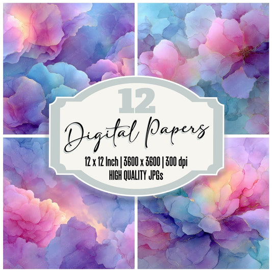 Pastel Bloom Alcohol Ink Background Digital Paper Pack (DDD000313)