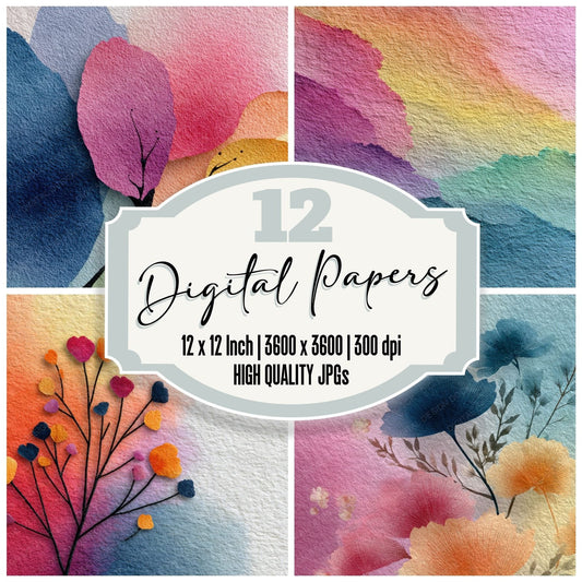 Quiet Floral Rainbow Background Digital Paper Pack (DDD000314)