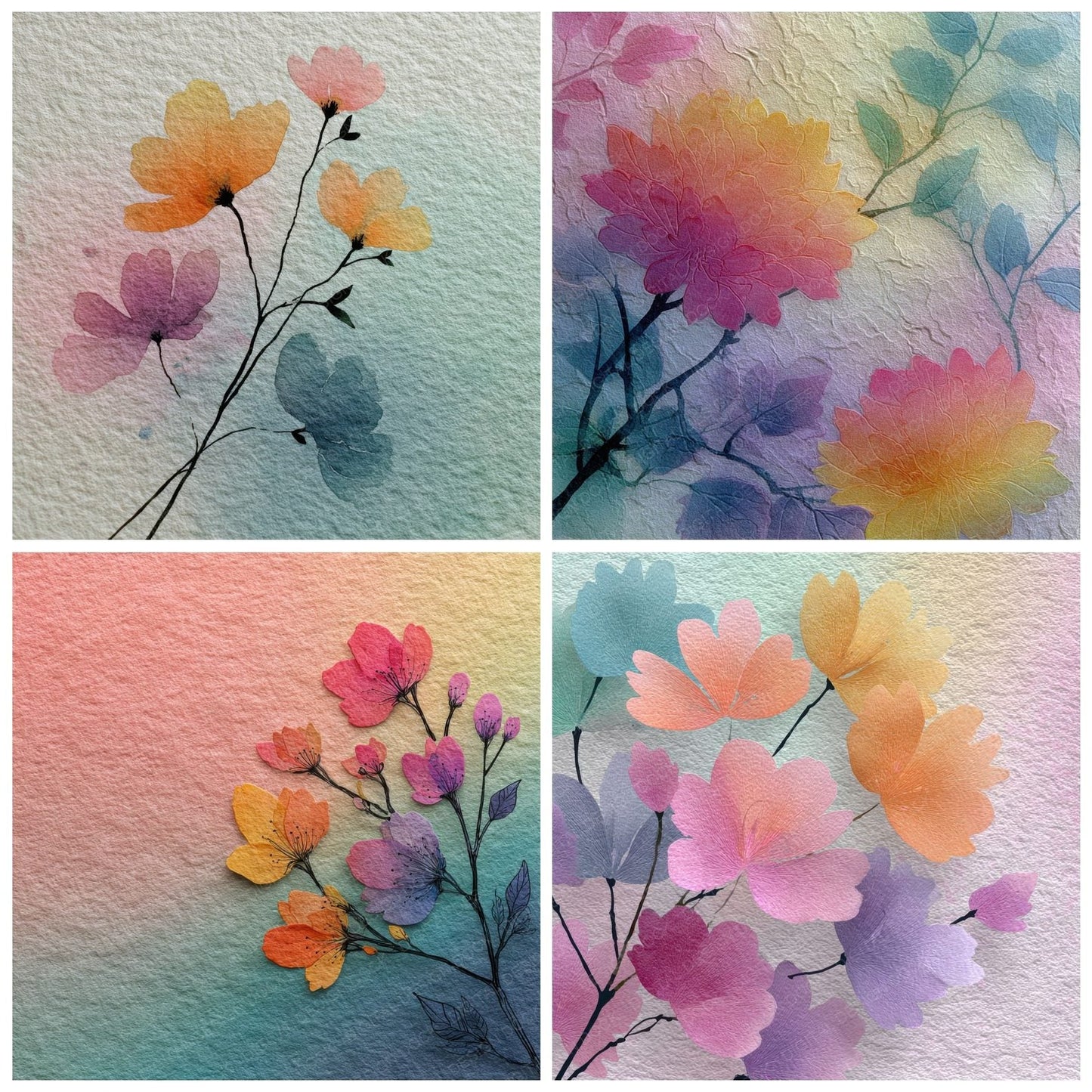 Quiet Floral Rainbow Background Digital Paper Pack (DDD000314)