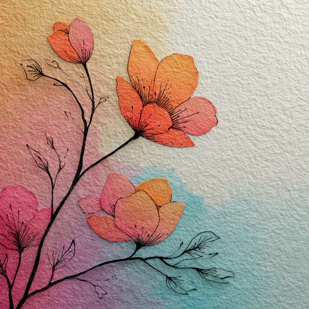 Quiet Floral Rainbow Background Digital Paper Pack (DDD000314)
