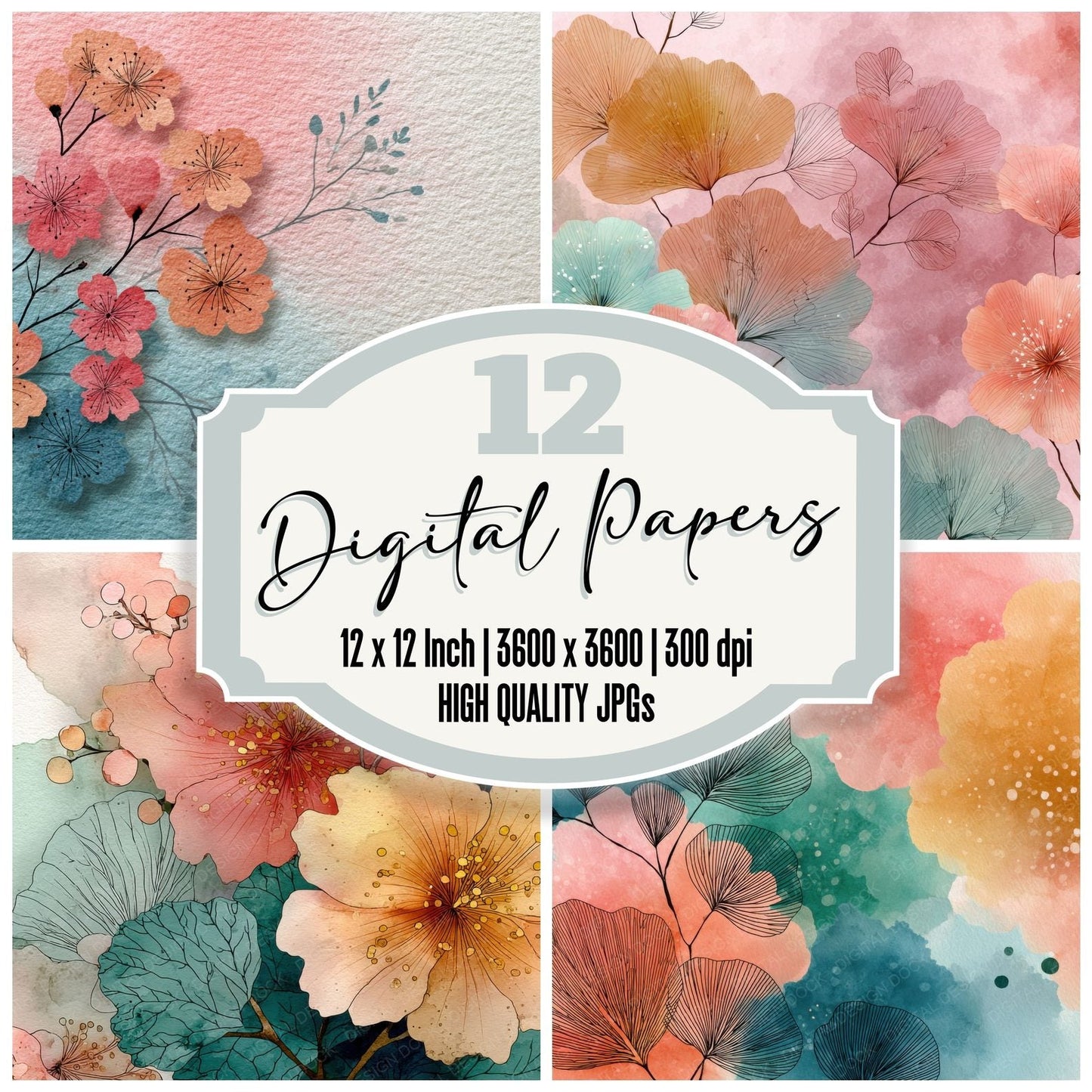 Soft Hidden Floral Wash Background Digital Paper Pack (DDD000316)