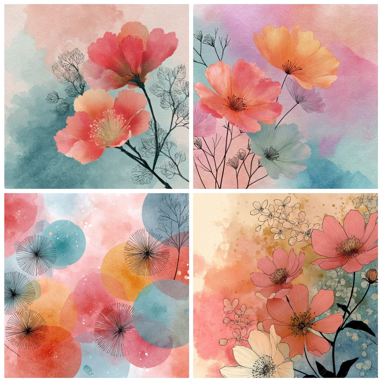 Soft Hidden Floral Wash Background Digital Paper Pack (DDD000316)