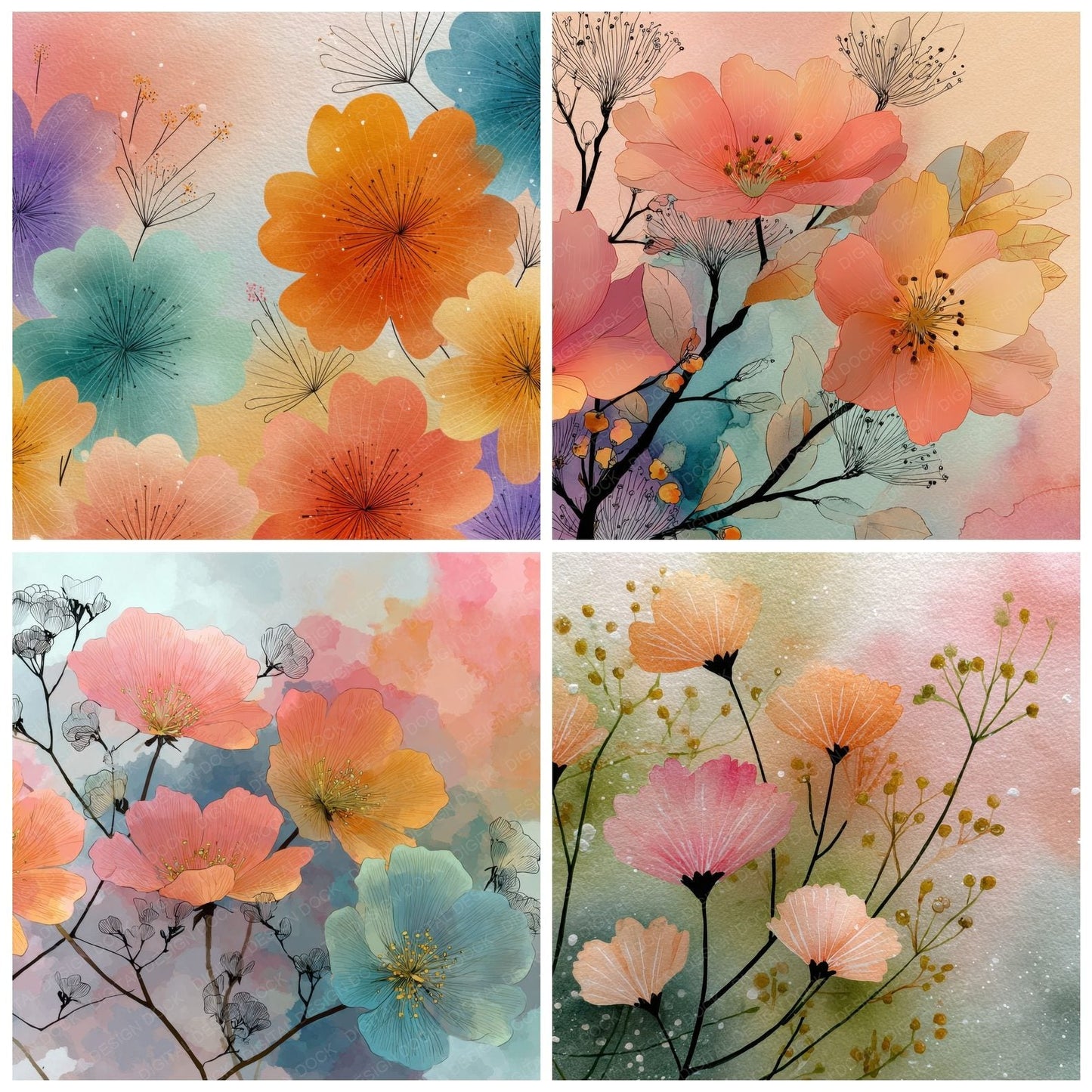 Soft Hidden Floral Wash Background Digital Paper Pack (DDD000316)