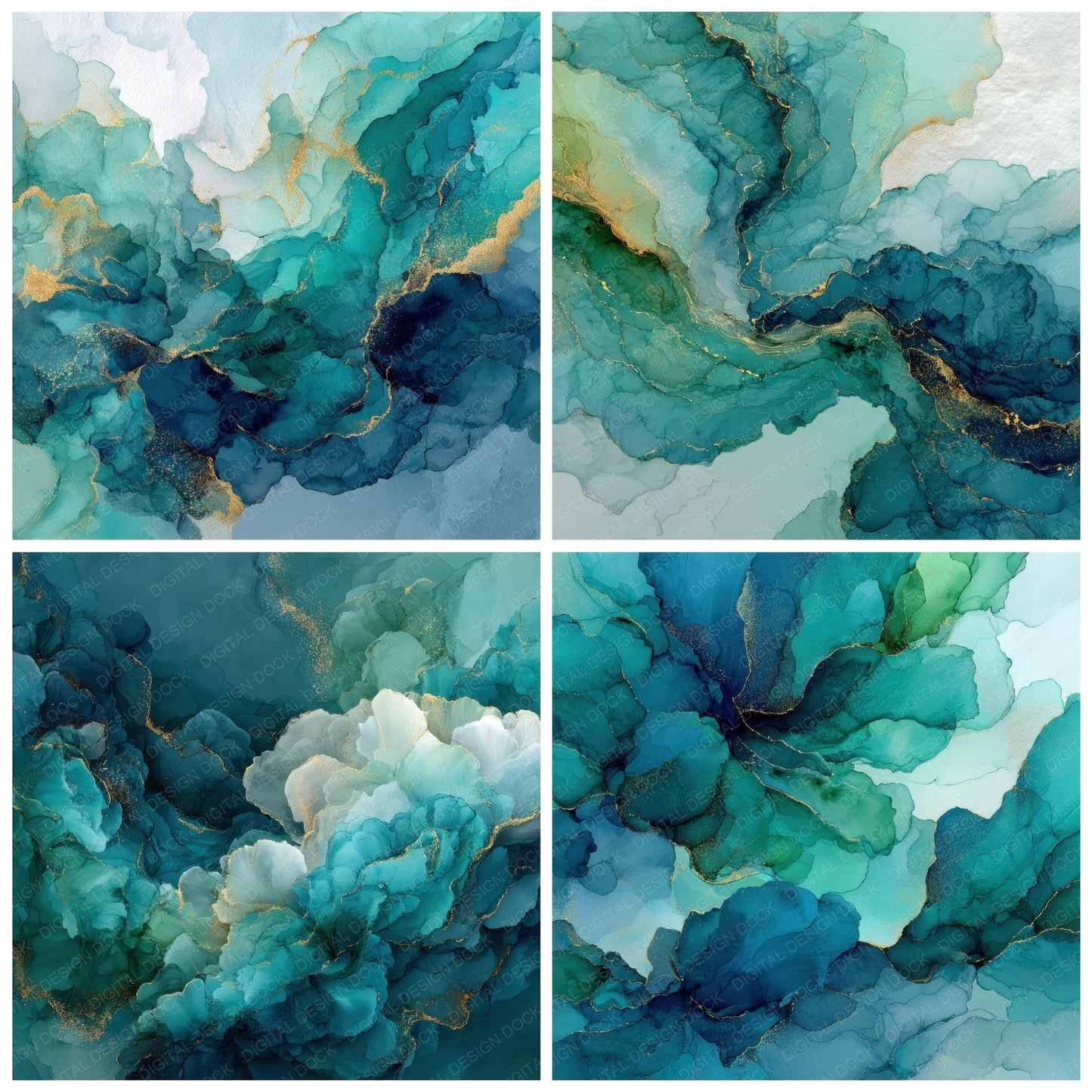 Teal Alcohol Ink Background Digital Paper Pack (DDD000319)