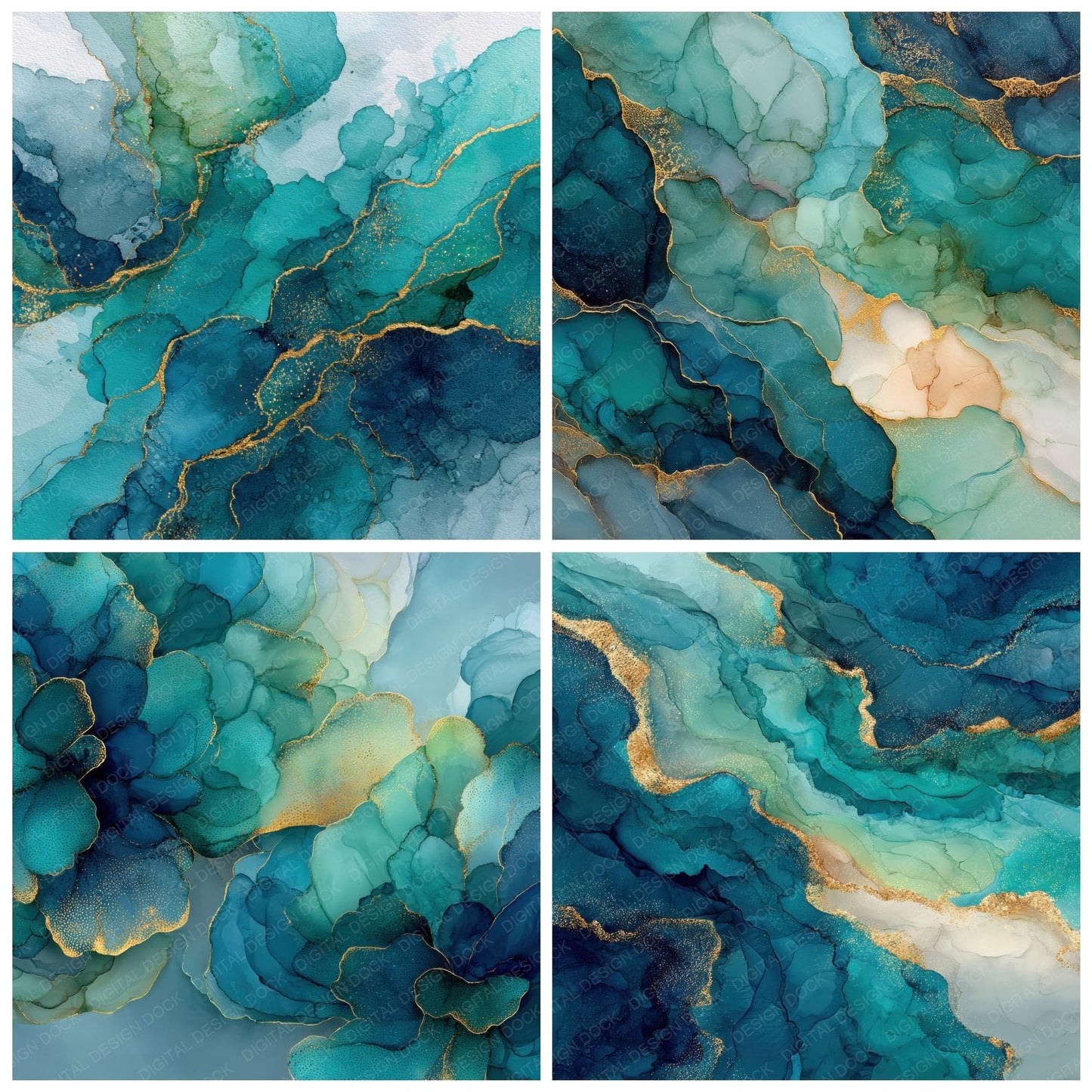 Teal Alcohol Ink Background Digital Paper Pack (DDD000319)