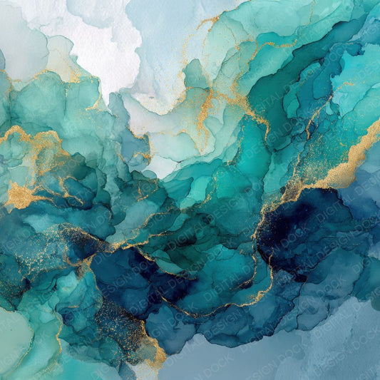Teal Alcohol Ink Background Digital Paper Pack (DDD000319)