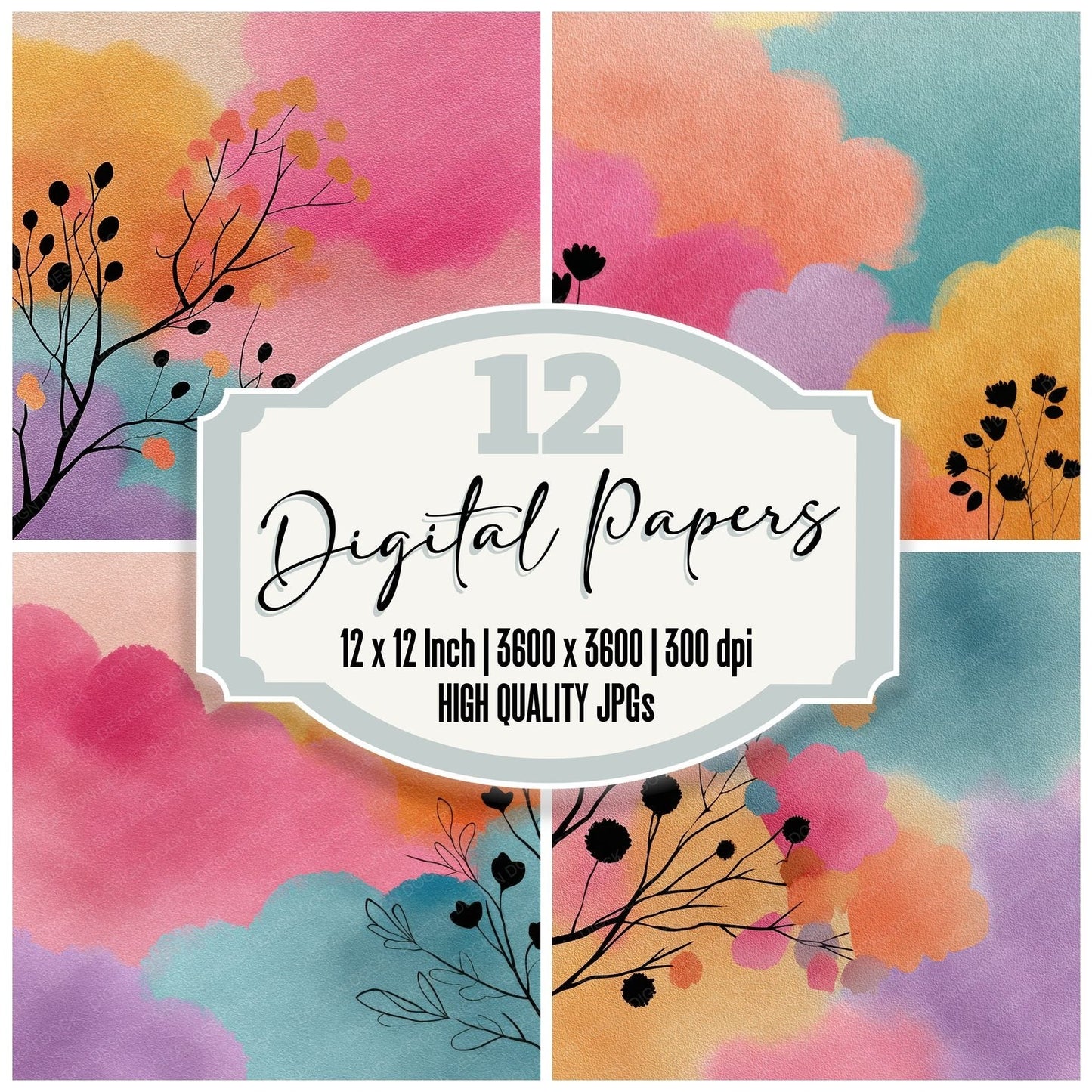 Whisper Floral Rainbow Wash Background Digital Paper Pack (DDD000320)