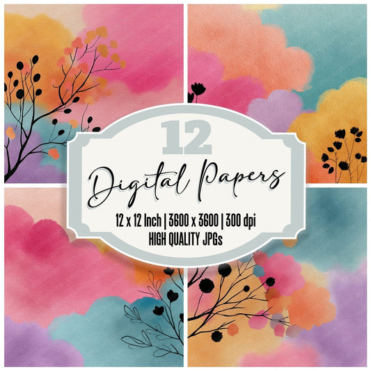 Whisper Floral Rainbow Wash Background Digital Paper Pack (DDD000320)