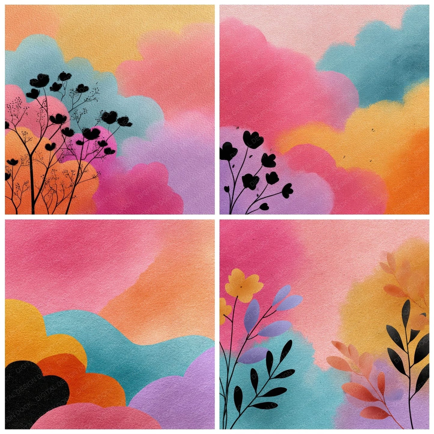 Whisper Floral Rainbow Wash Background Digital Paper Pack (DDD000320)