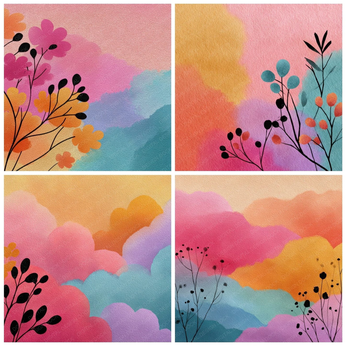 Whisper Floral Rainbow Wash Background Digital Paper Pack (DDD000320)