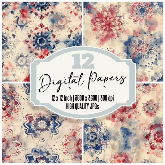 Boho Mandala Vintage Digital Paper Pack (DDD000324)