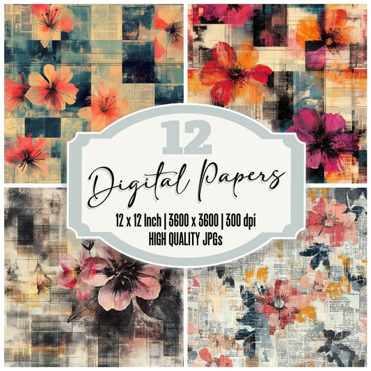 Abstract Grid Florals Digital Paper Pack (DDD000330)