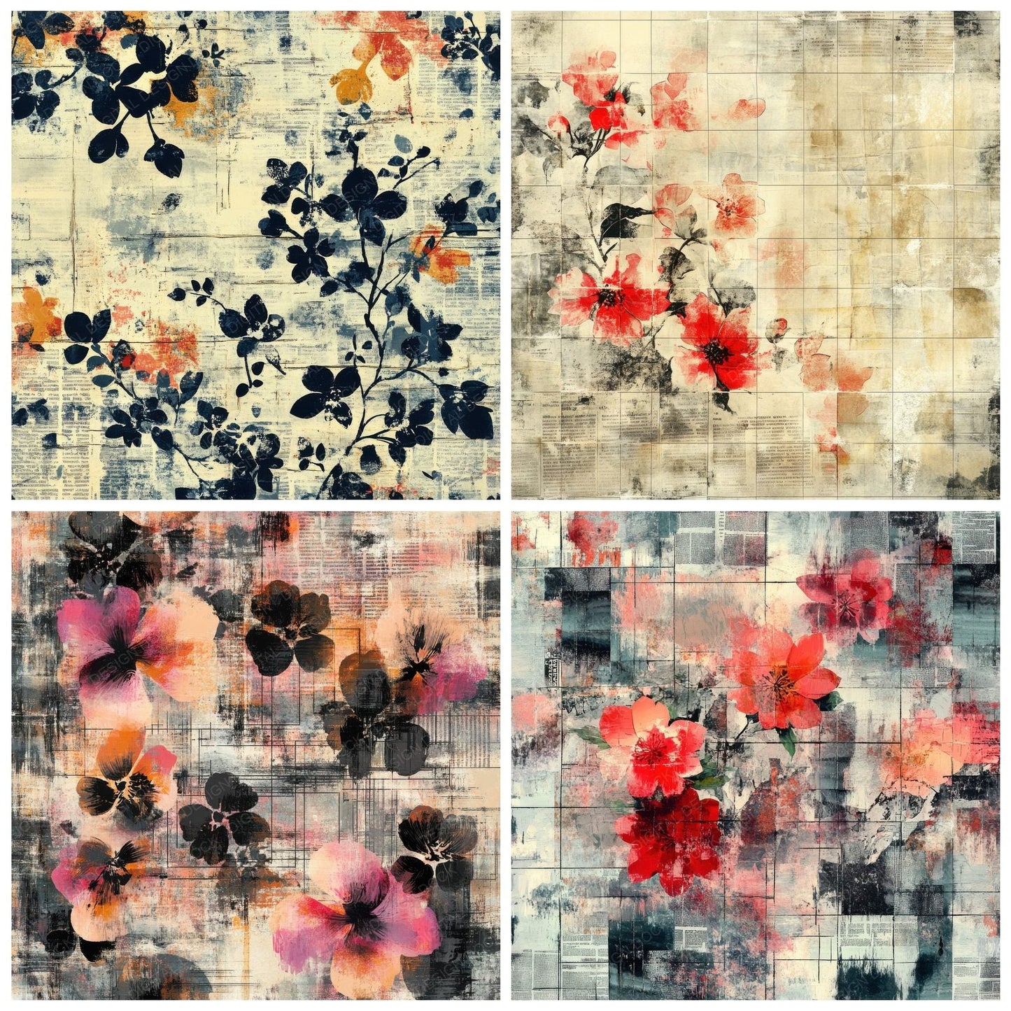 Abstract Grid Florals Digital Paper Pack (DDD000330)