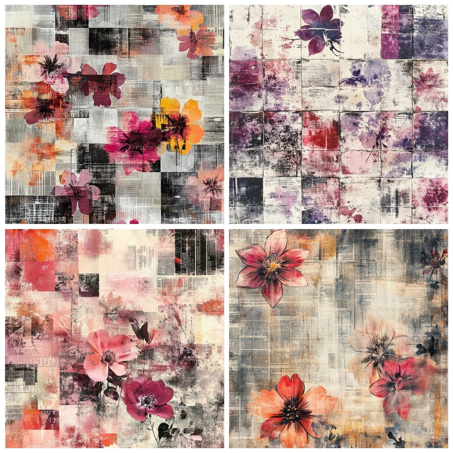 Abstract Grid Florals Digital Paper Pack (DDD000330)