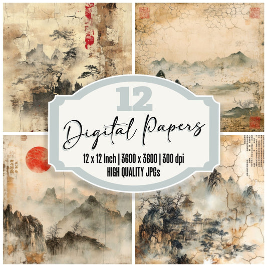 Aged Chinese Scrolls Digital Paper Pack (DDD000335)