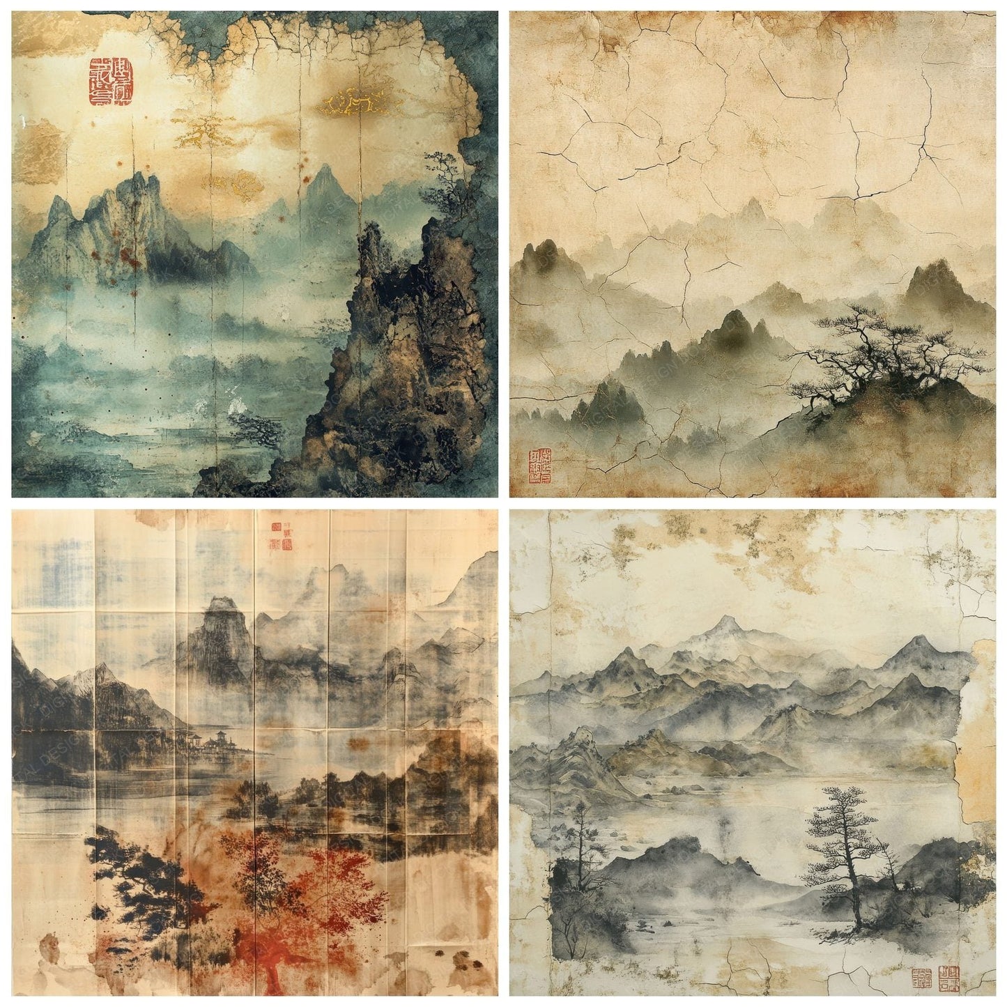 Aged Chinese Scrolls Digital Paper Pack (DDD000335)
