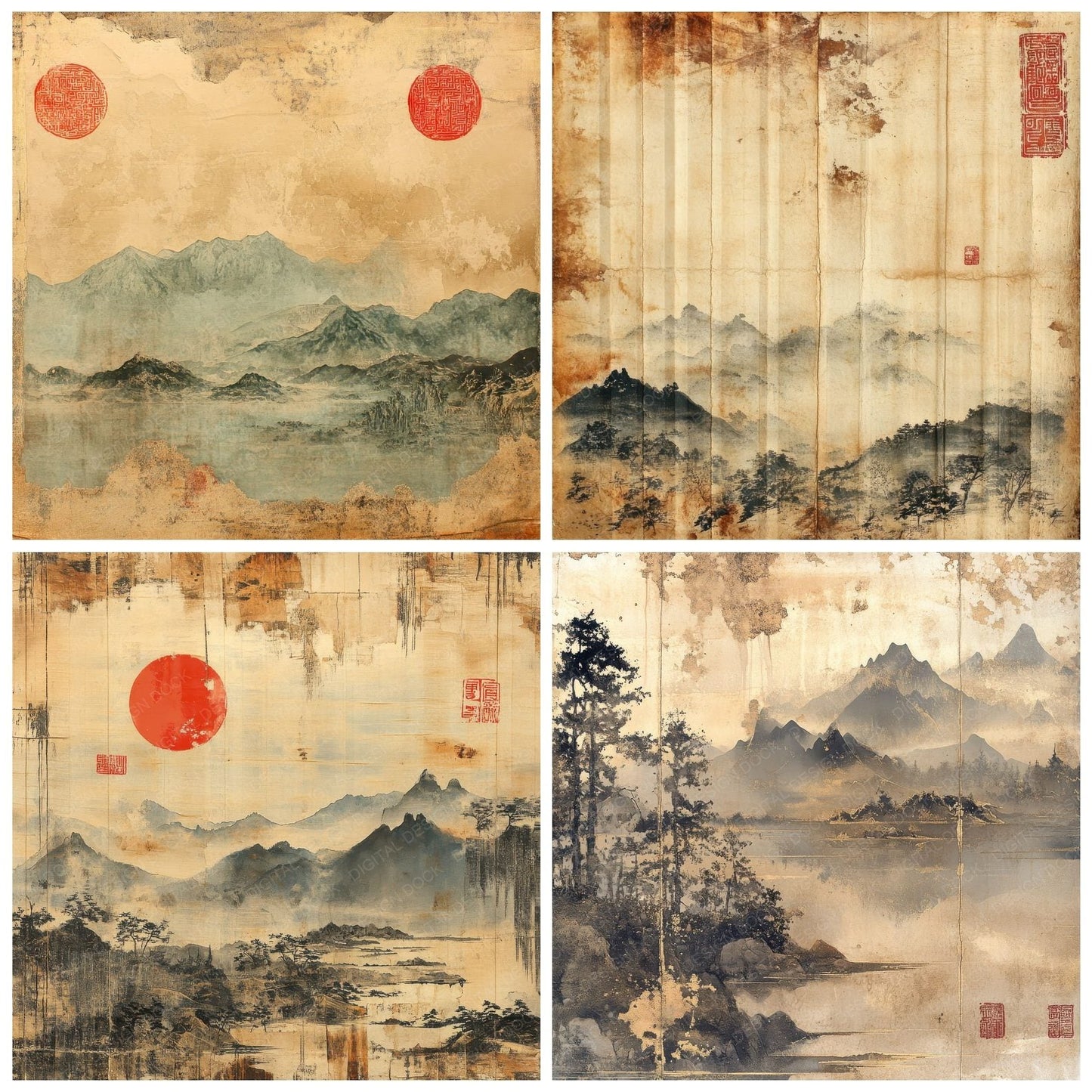 Aged Chinese Scrolls Digital Paper Pack (DDD000335)