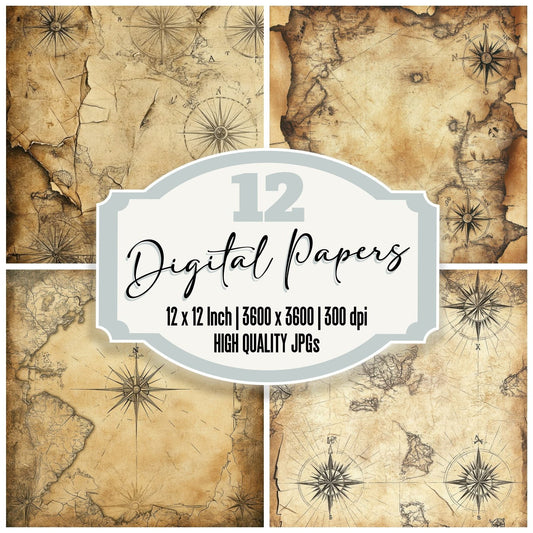 Aged Map Compass Digital Paper Pack (DDD000338)
