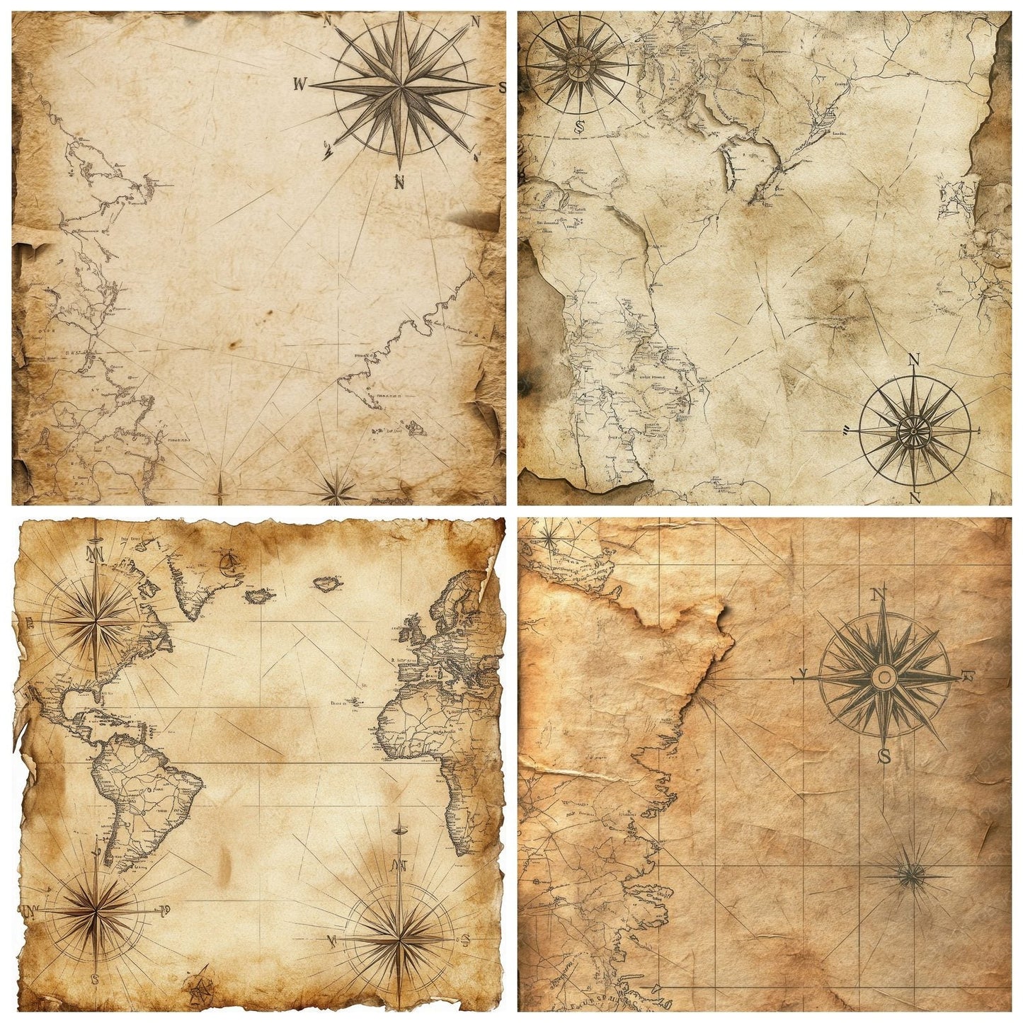Aged Map Compass Digital Paper Pack (DDD000338)
