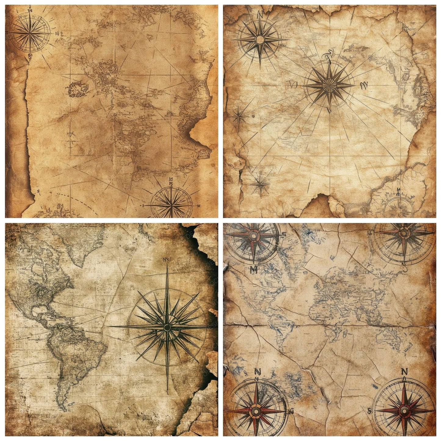 Aged Map Compass Digital Paper Pack (DDD000338)