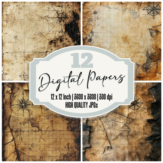 Aged Map Scraps Digital Paper Pack (DDD000341)