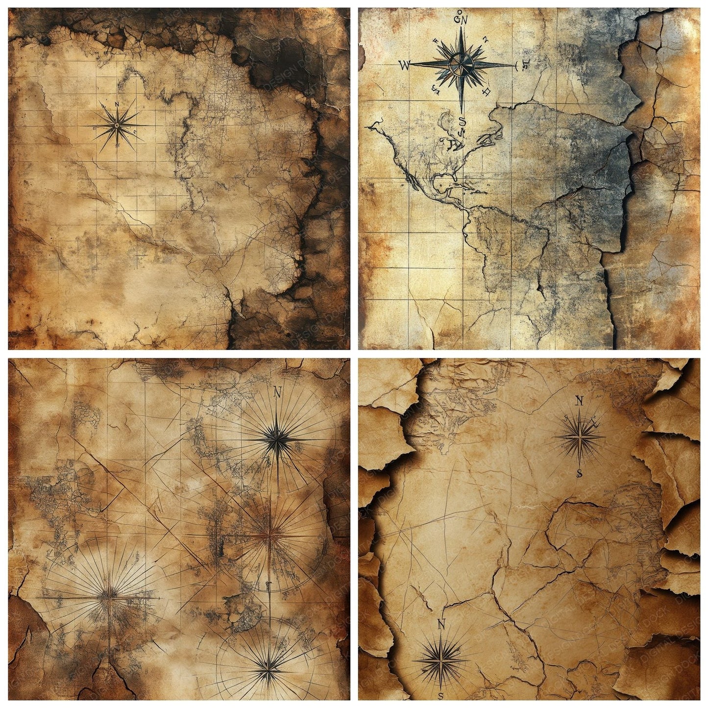 Aged Map Scraps Digital Paper Pack (DDD000341)