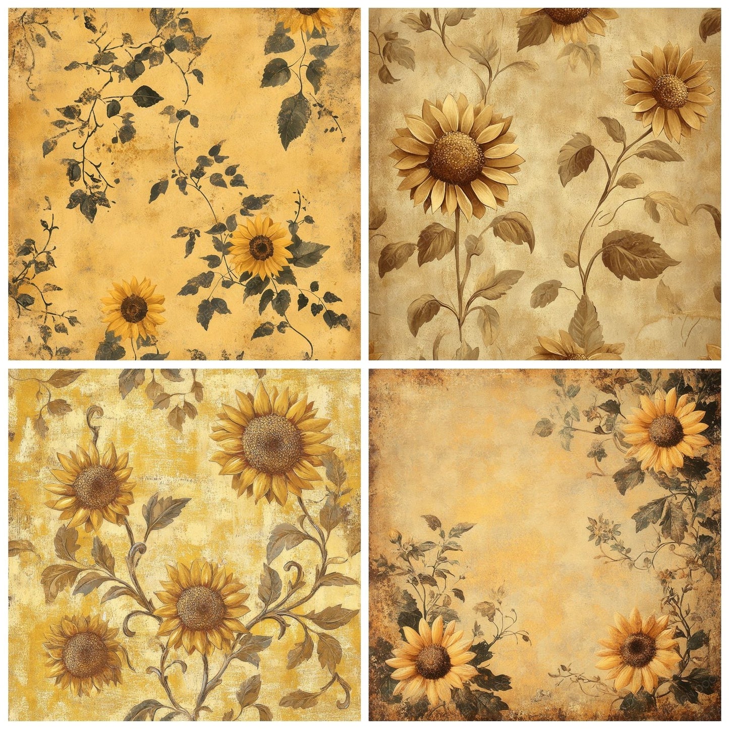 Aged Sunflower Print Digital Paper Pack (DDD000342)