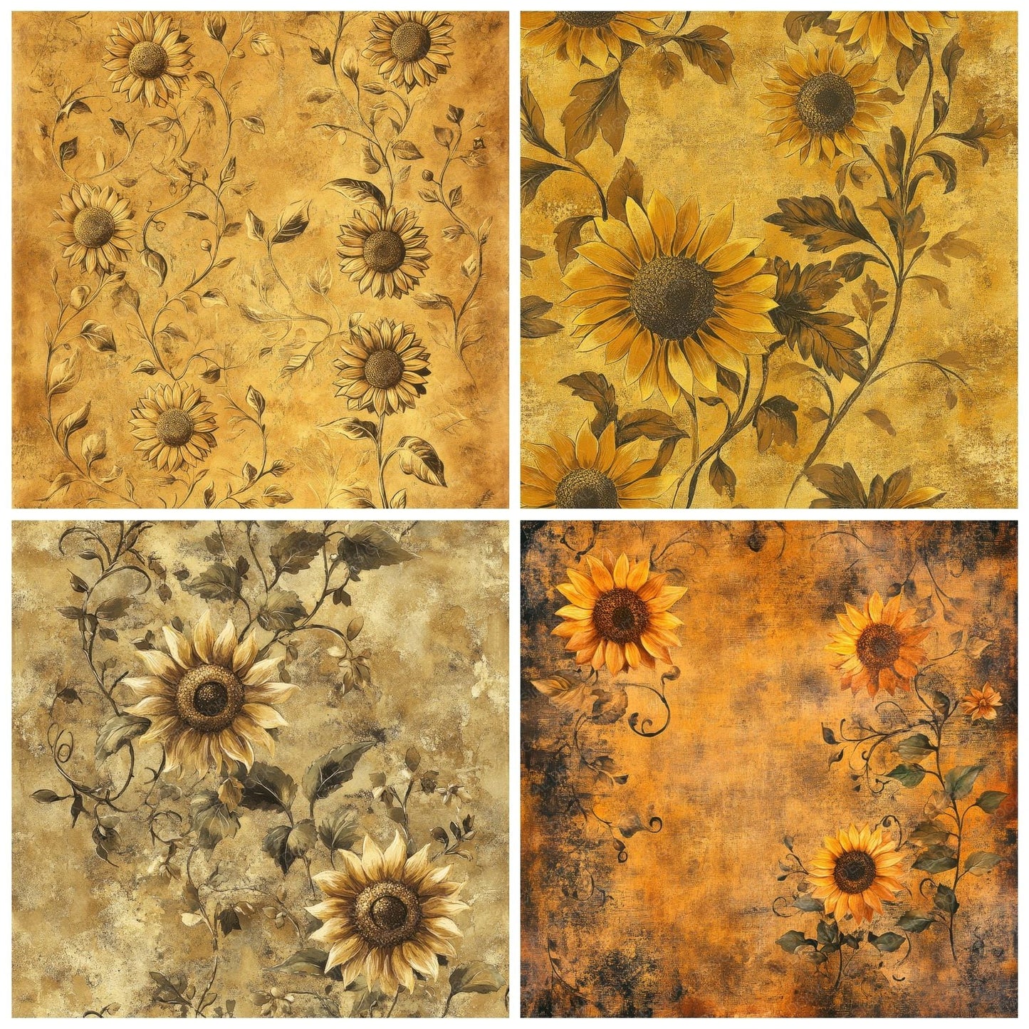 Aged Sunflower Print Digital Paper Pack (DDD000342)