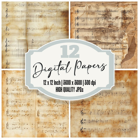 Antique Music Sheets Digital Paper Pack (DDD000352)