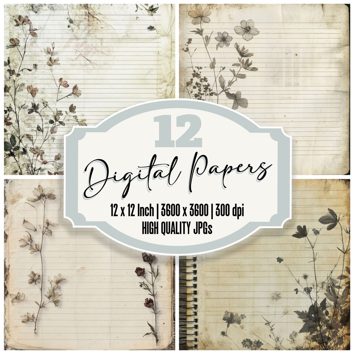 Antique Notebook Petals Digital Paper Pack (DDD000353)