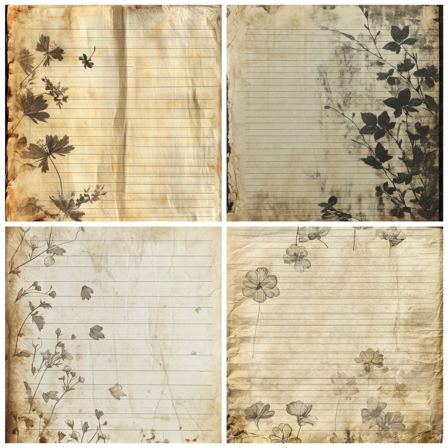 Antique Notebook Petals Digital Paper Pack (DDD000353)