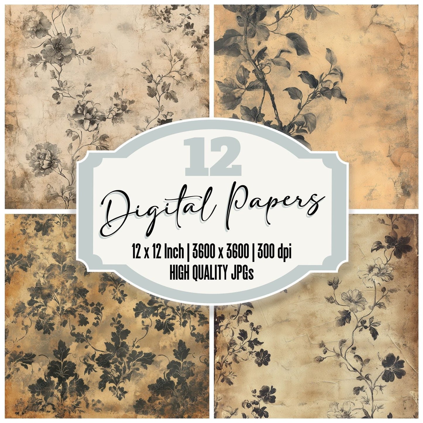 Baroque Floral Decay Digital Paper Pack (DDD000368)
