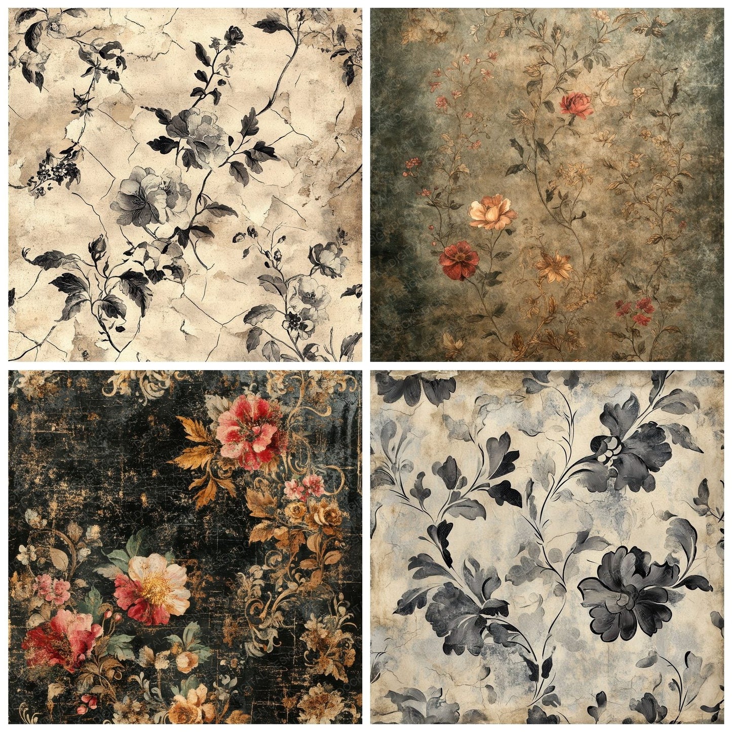 Baroque Floral Decay Digital Paper Pack (DDD000368)