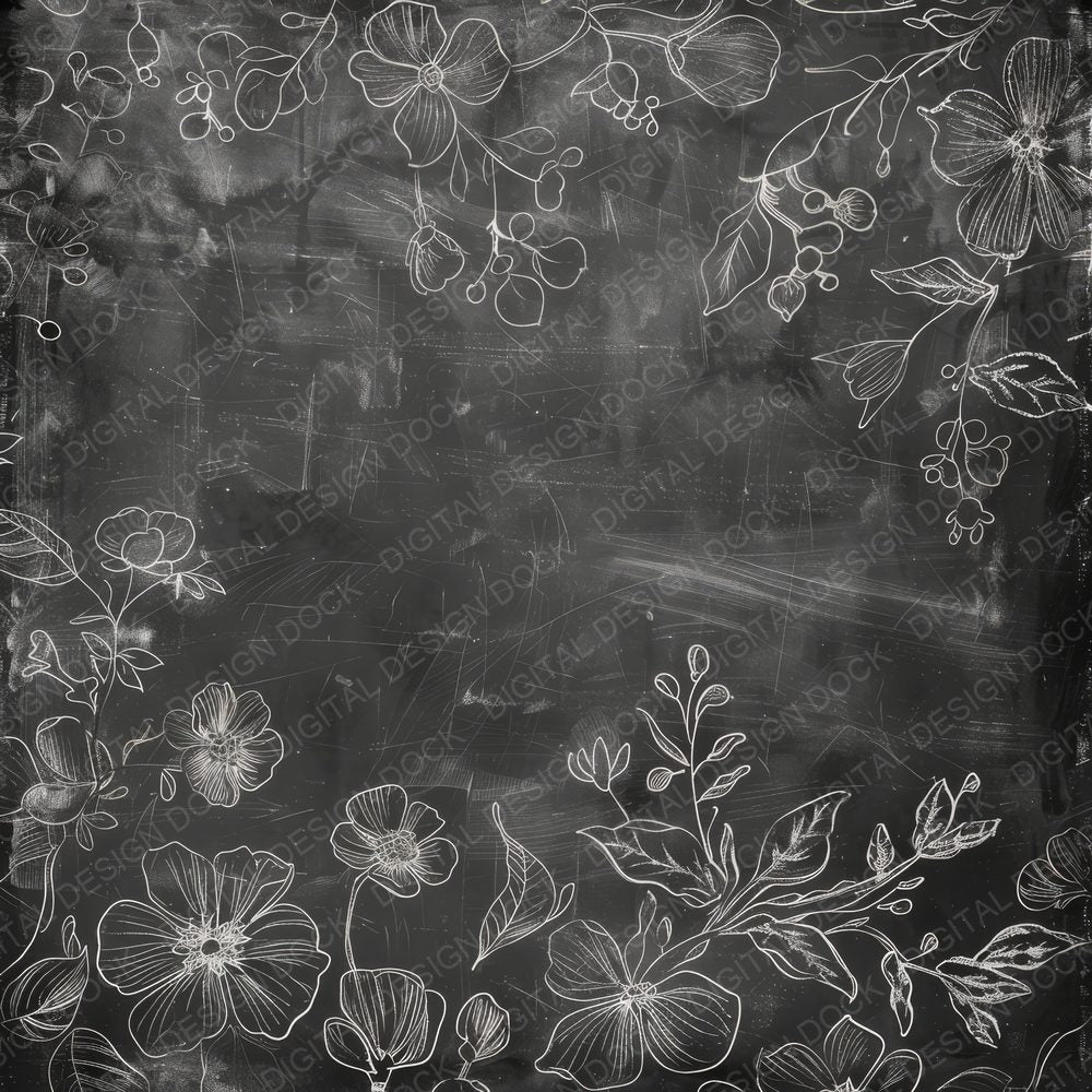 Black Chalkboard Floral Digital Paper Pack (DDD000377)