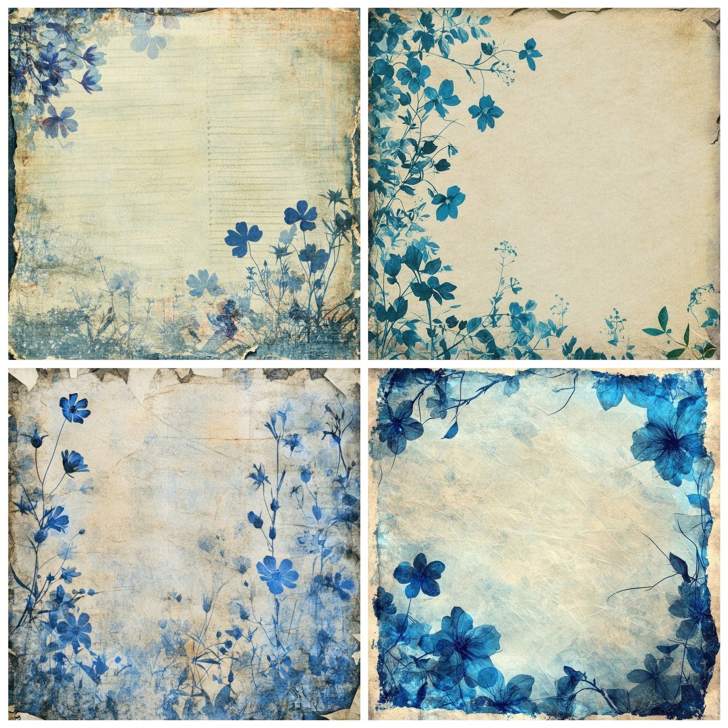 Blue Floral Silhouettes Digital Paper Pack (DDD000379)