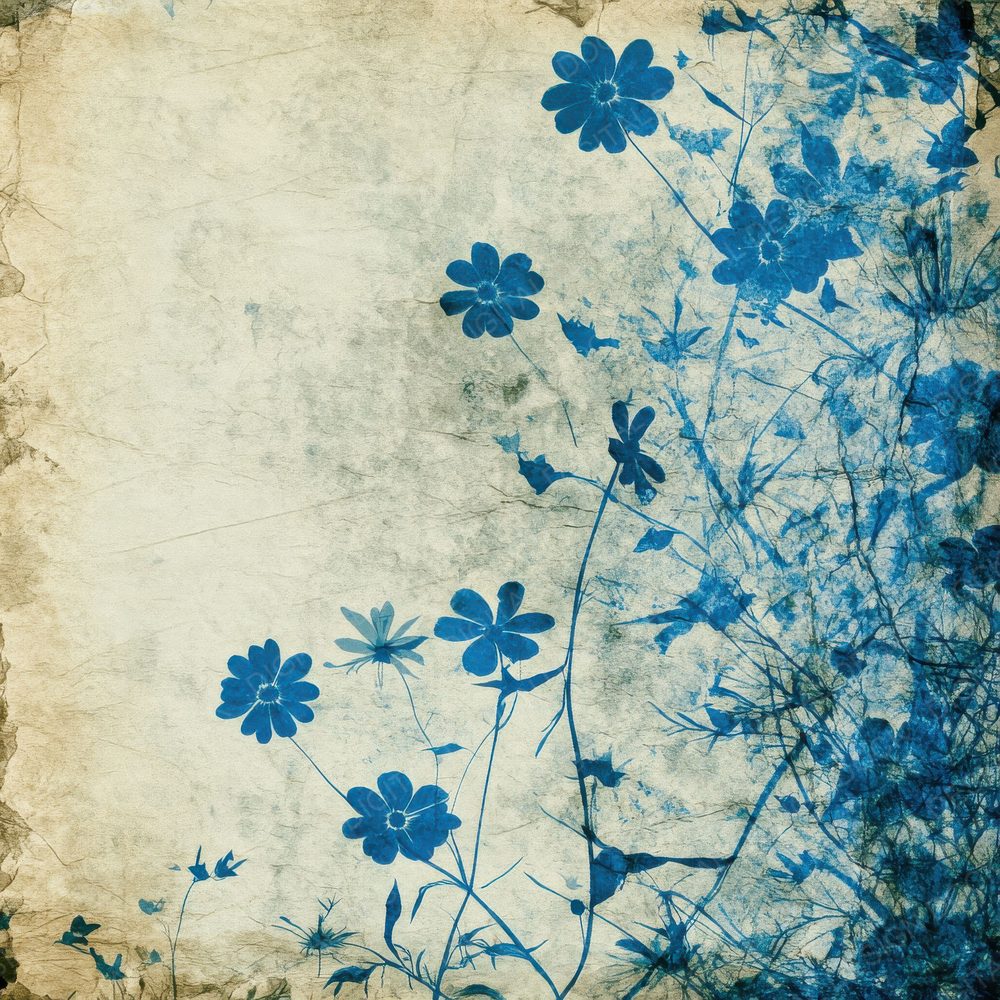 Blue Floral Silhouettes Digital Paper Pack (DDD000379)