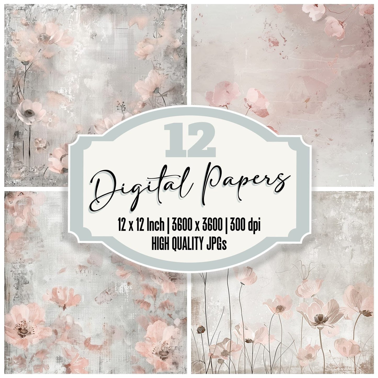 Blush Pink Floral Digital Paper Pack (DDD000382)