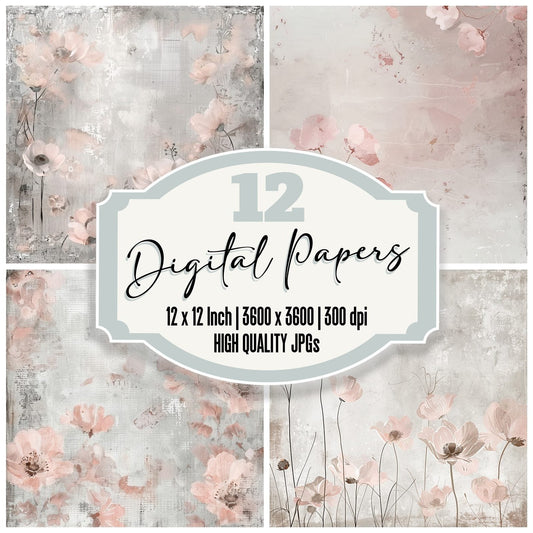 Blush Pink Floral Digital Paper Pack (DDD000382)