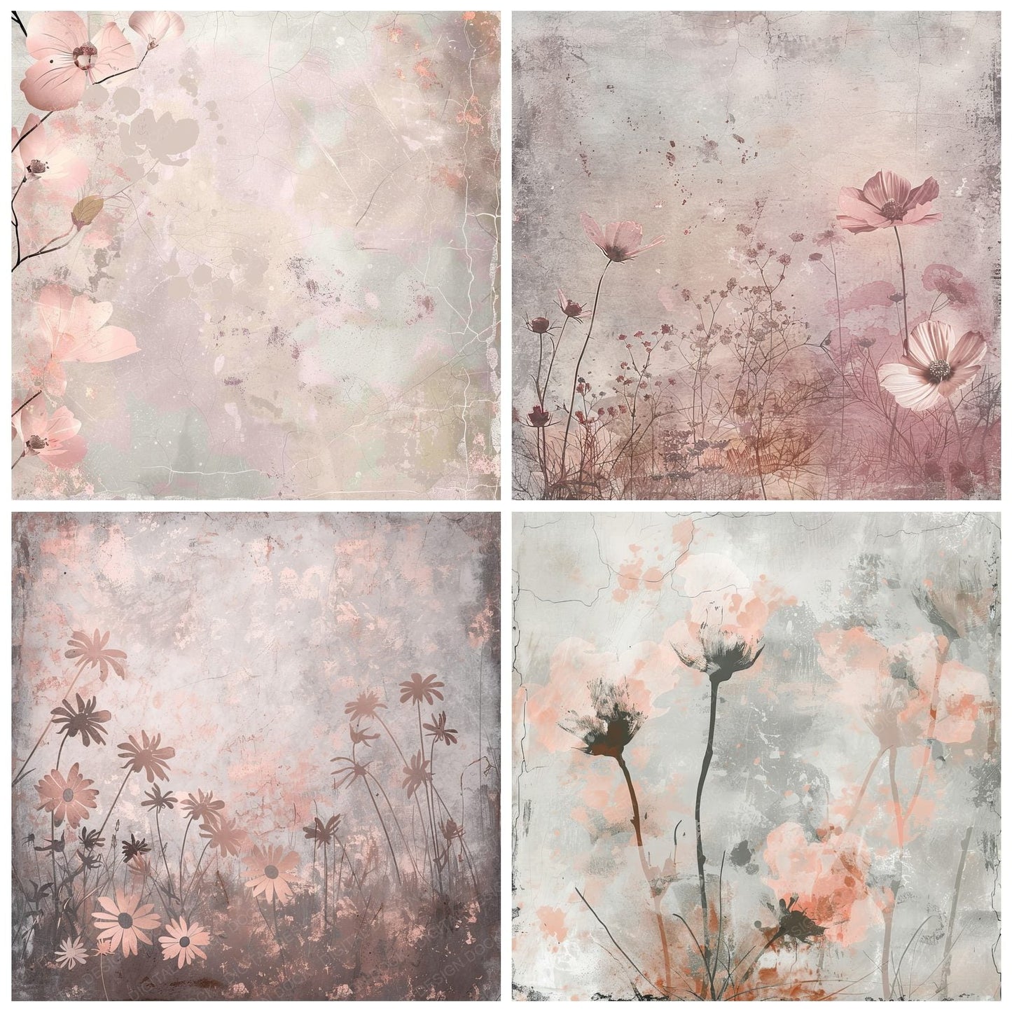 Blush Pink Floral Digital Paper Pack (DDD000382)