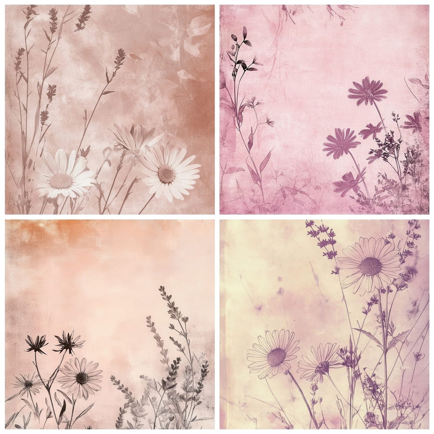 Blush Scratched Florals Digital Paper Pack (DDD000383)