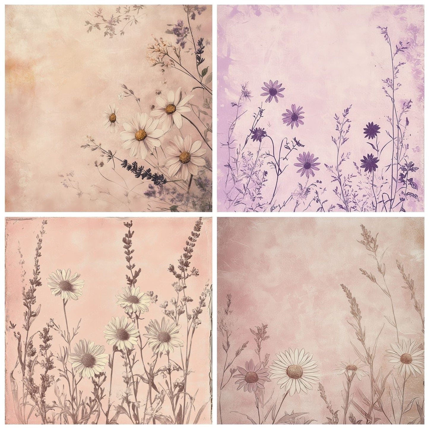 Blush Scratched Florals Digital Paper Pack (DDD000383)