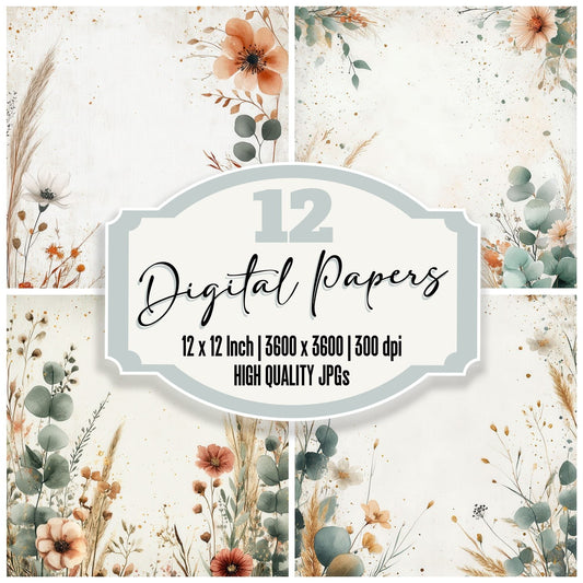 Boho Bloom Digital Paper Pack (DDD000384)