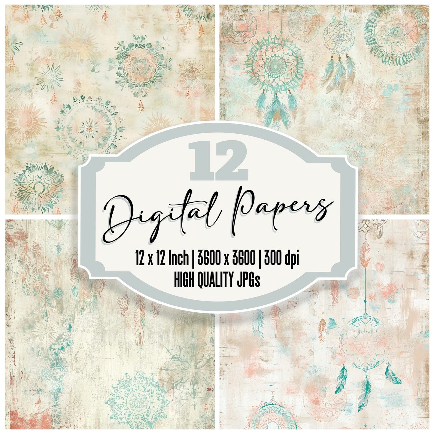 Boho Dreamcatchers Digital Paper Pack (DDD000385)