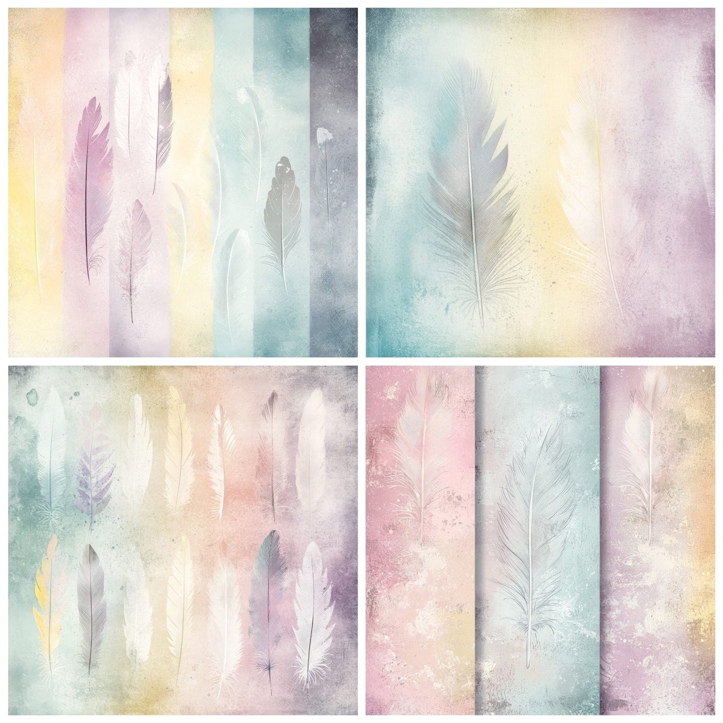 Boho Rainbow Pastel Feathers Digital Paper Pack (DDD000386)