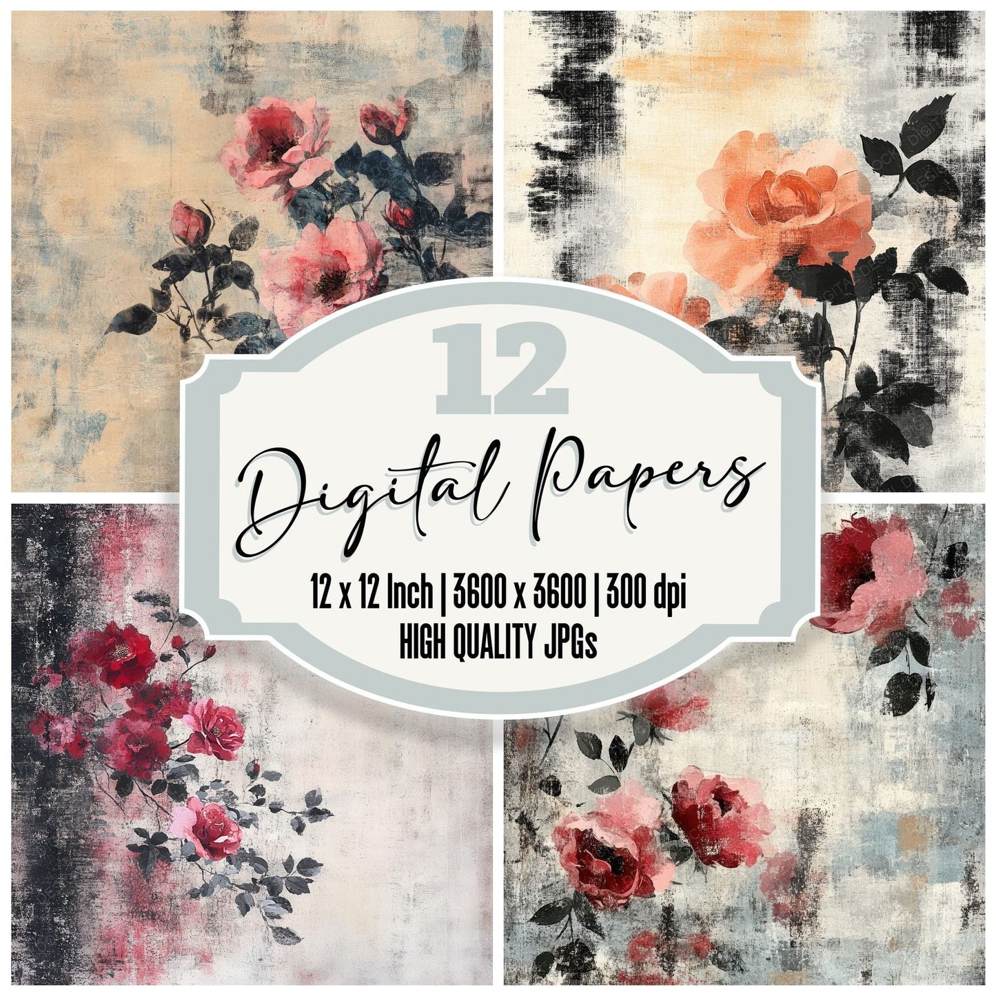 Bold Brush Florals Digital Paper Pack (DDD000387)